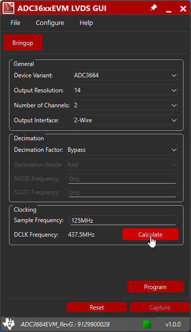 ADC3663EVM, ADC3664EVM, ADC3683EVM 計(jì)算 ADC3664 的 DCLK 頻率