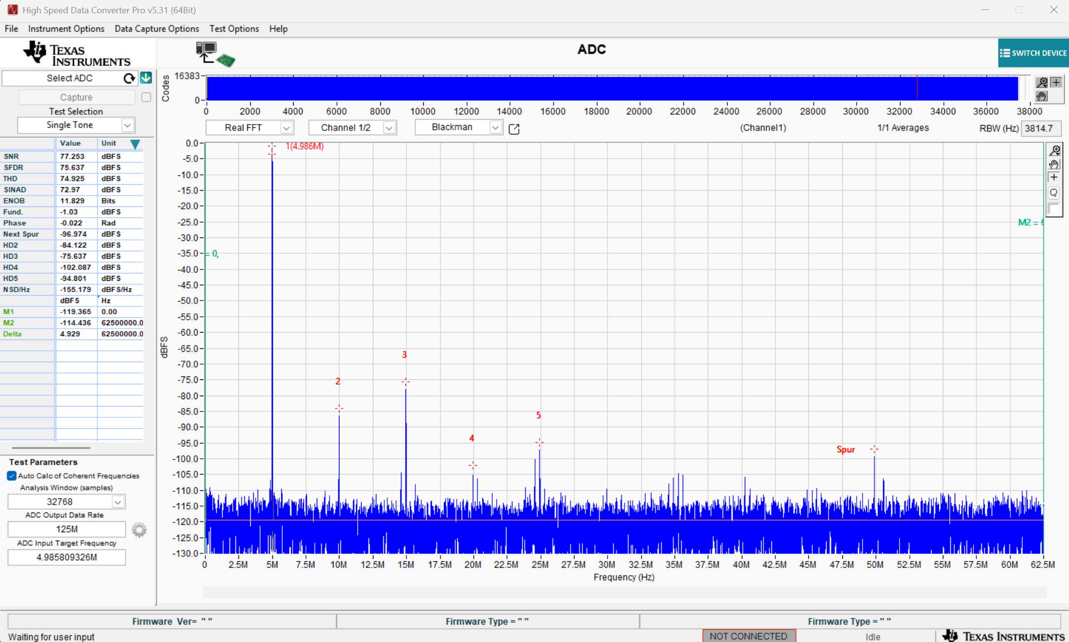 ADC3663EVM, ADC3664EVM, ADC3683EVM HSDC Pro 中的 ADC3664EVM FFT 數(shù)據(jù)采集