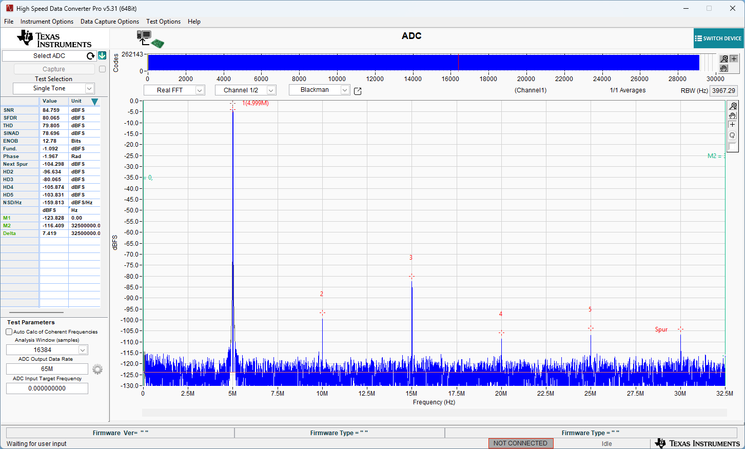 ADC3663EVM, ADC3664EVM, ADC3683EVM HSDC Pro 中的 ADC3683EVM FFT 數(shù)據(jù)采集