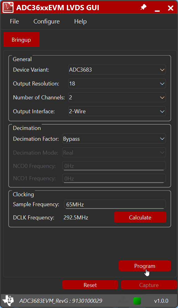 ADC3663EVM, ADC3664EVM, ADC3683EVM 對(duì) ADC3683EVM 進(jìn)行編程