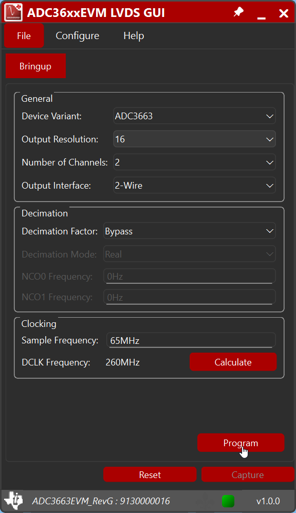 ADC3663EVM, ADC3664EVM, ADC3683EVM 對(duì) ADC3663EVM 進(jìn)行編程