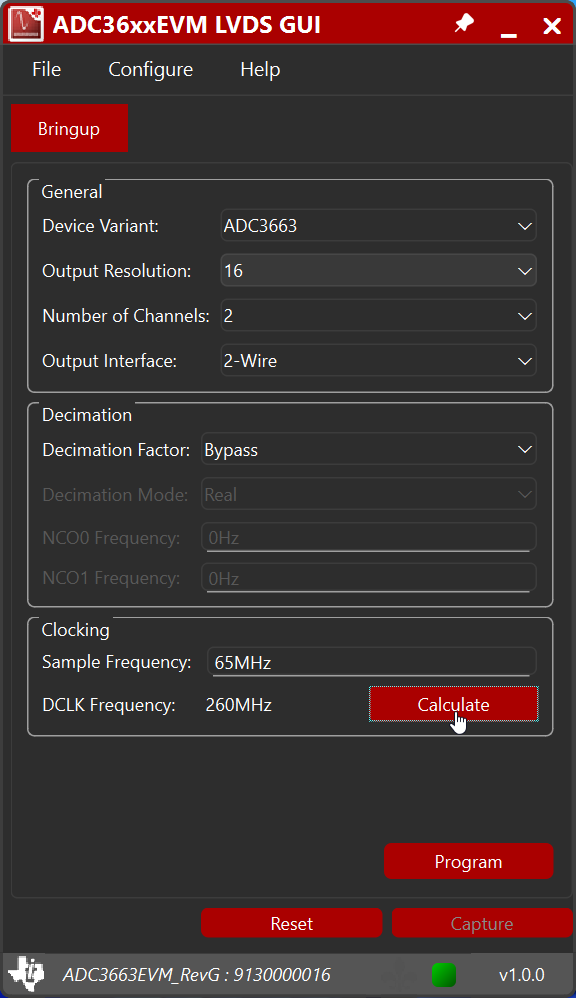 ADC3663EVM, ADC3664EVM, ADC3683EVM 計(jì)算 ADC3663 的 DCLK 頻率