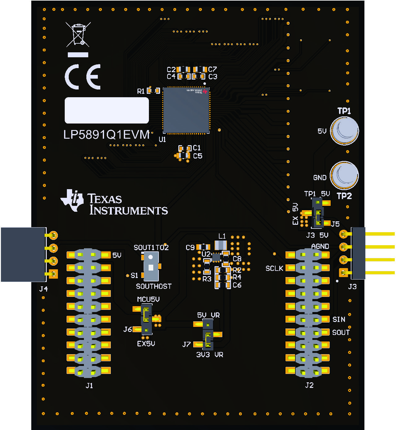 LP5891Q1EVM LP5891Q1EVM 電路板的驅(qū)動器 IC 側(cè)
