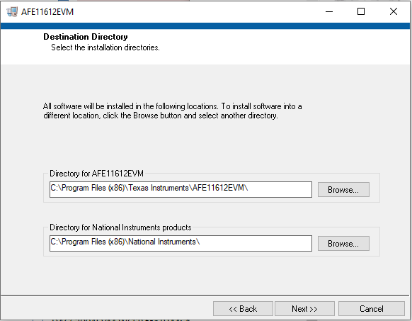 AFE11612EVM 軟件安裝路徑