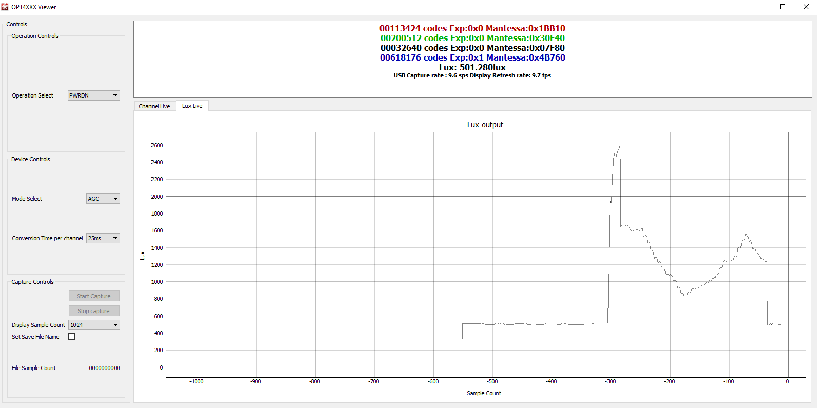 OPTEVM OPT4060DTSEVM 實(shí)時(shí)照度窗口