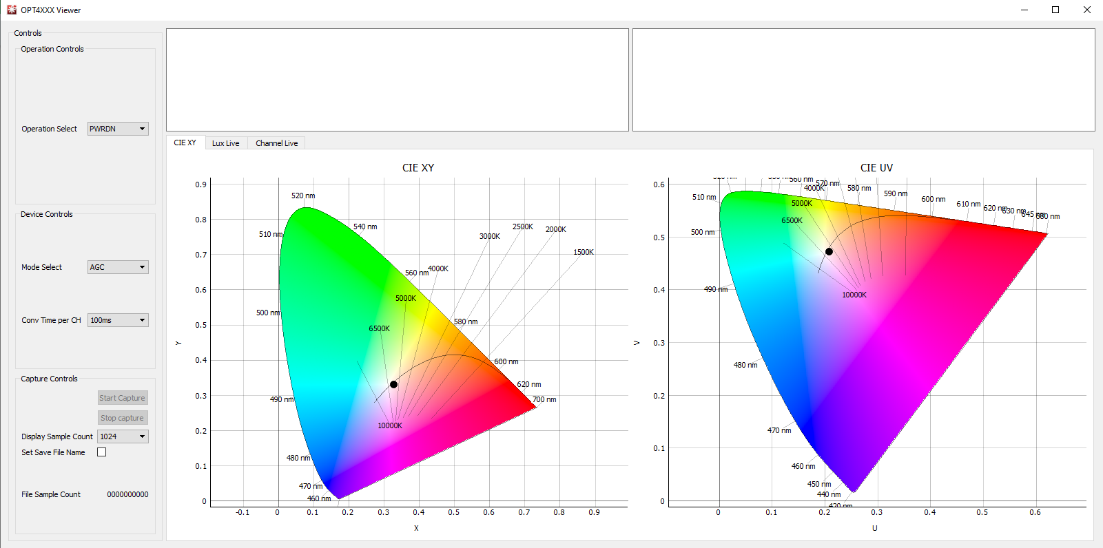 OPTEVM OPT4048DTSEVM 的“CIE XY”窗口