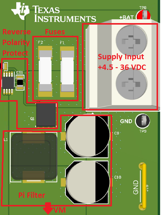 DRV8243S-Q1EVM, DRV8243H-Q1EVM, DRV8244S-Q1EVM, DRV8244H-Q1EVM, DRV8245S-Q1EVM 主電源部分