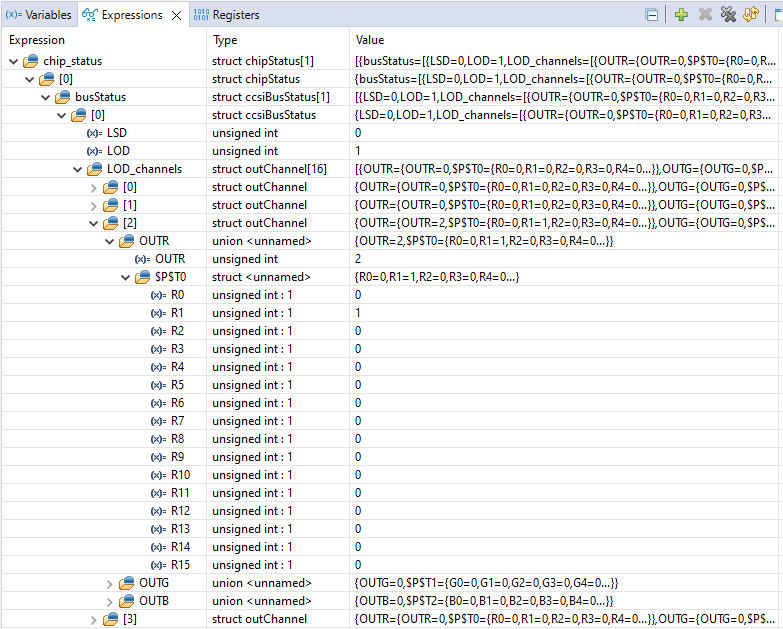 LP5891Q1EVM LP5891-Q1 顯示具有 LOD 的 chip_status 表達式的擴展通道的示例