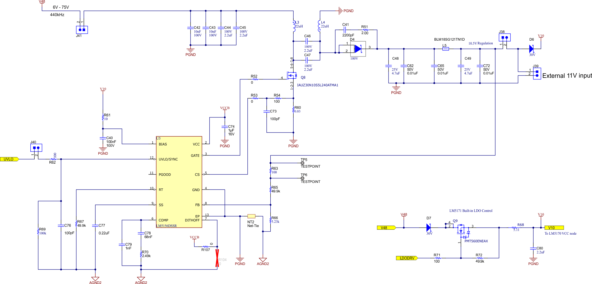 LM5171-Q1 EVM 原理圖第 2 部分：偏置電源