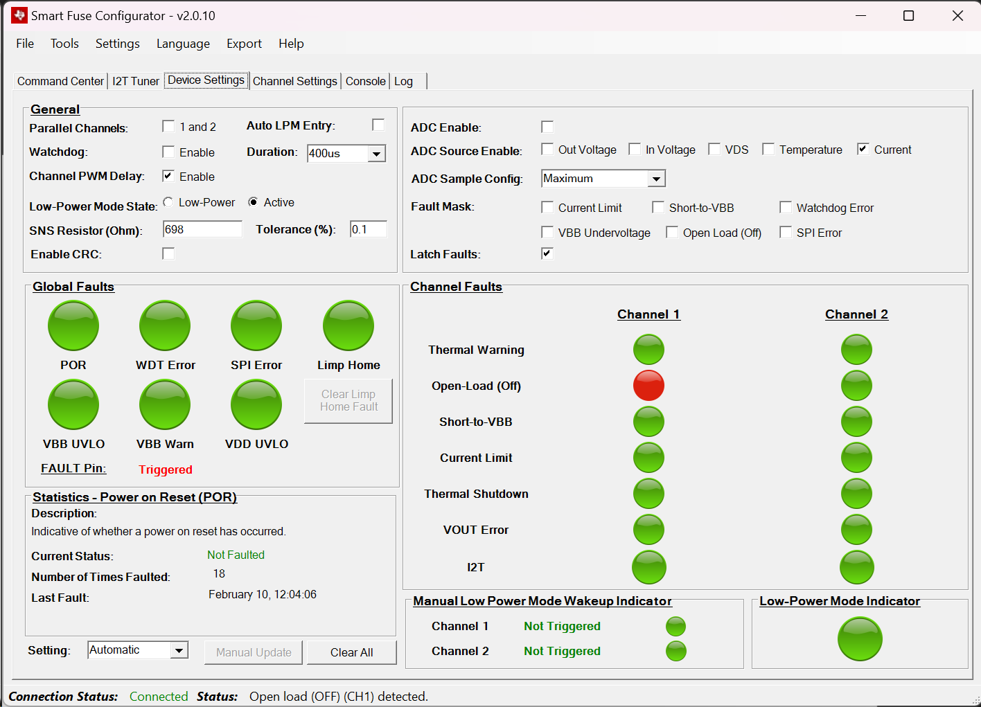 TPS2HCS10-Q1 故障器件視圖