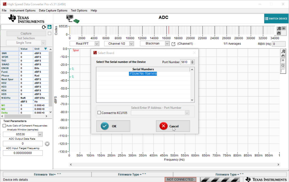 ADC3910D125EVM 取消在 HSDC Pro 中選擇電路板