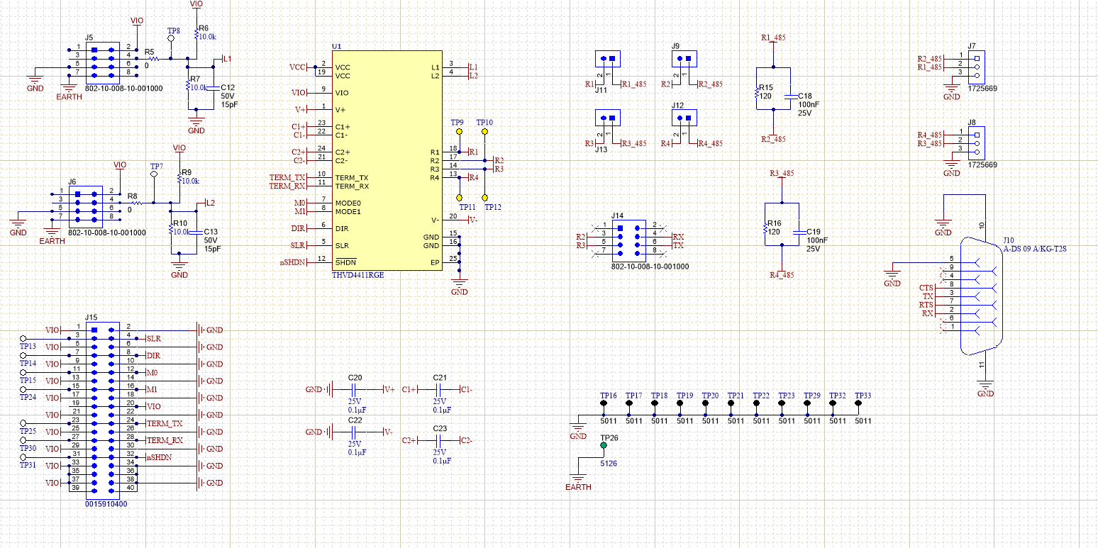 THVD4411EVM 主 IC 原理圖 THVD4411EVM — 顯示的所有元件