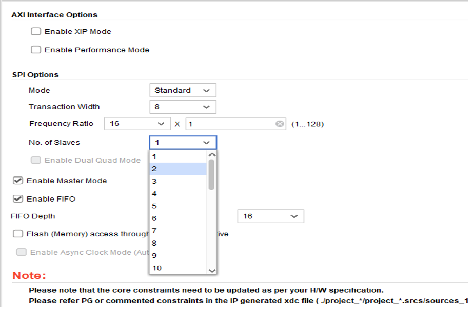 AFE7920 選擇 AXI QUAD SPI 中的 SPI 從站數(shù)量