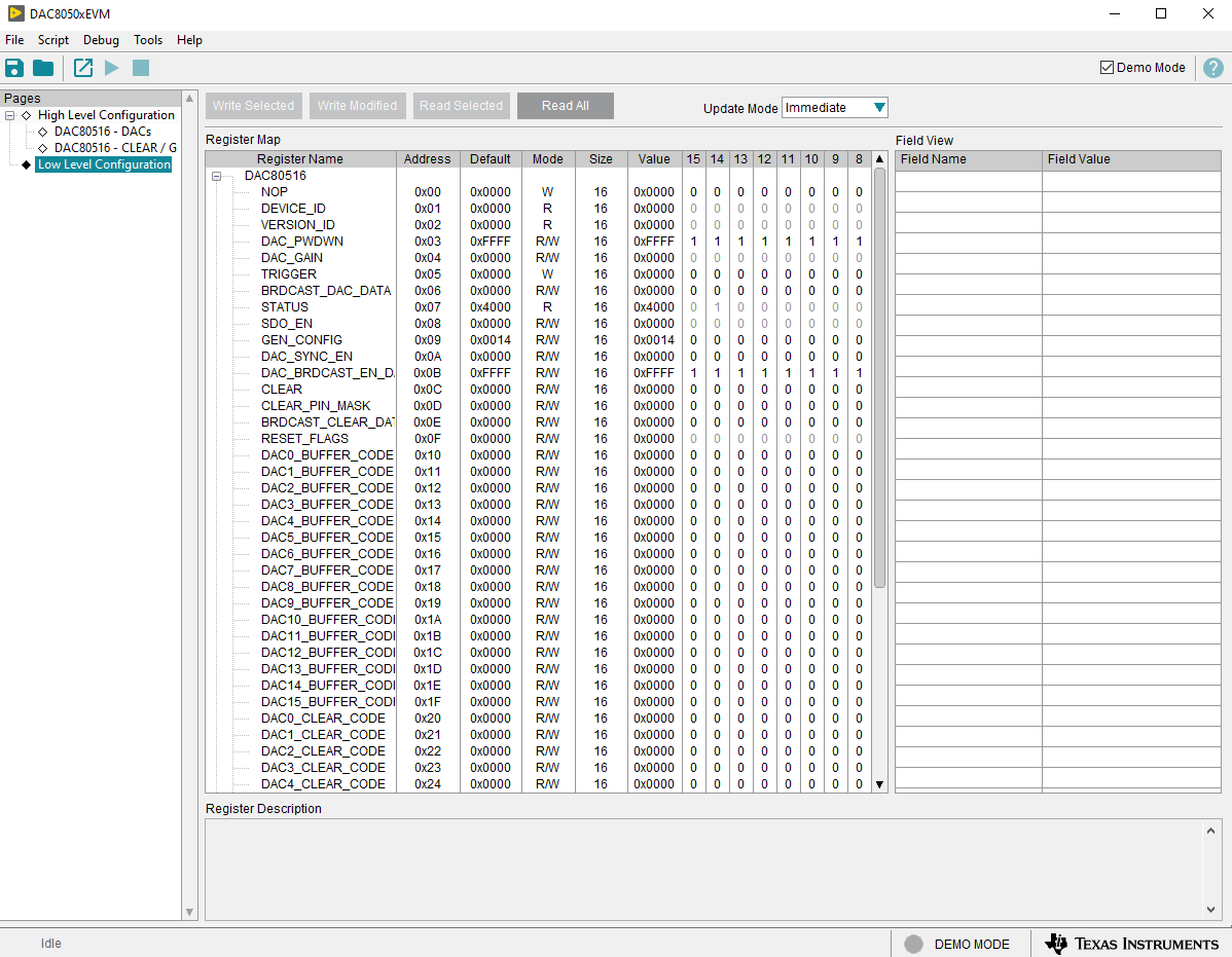 DAC80516EVM DAC80516 底層配置頁面
