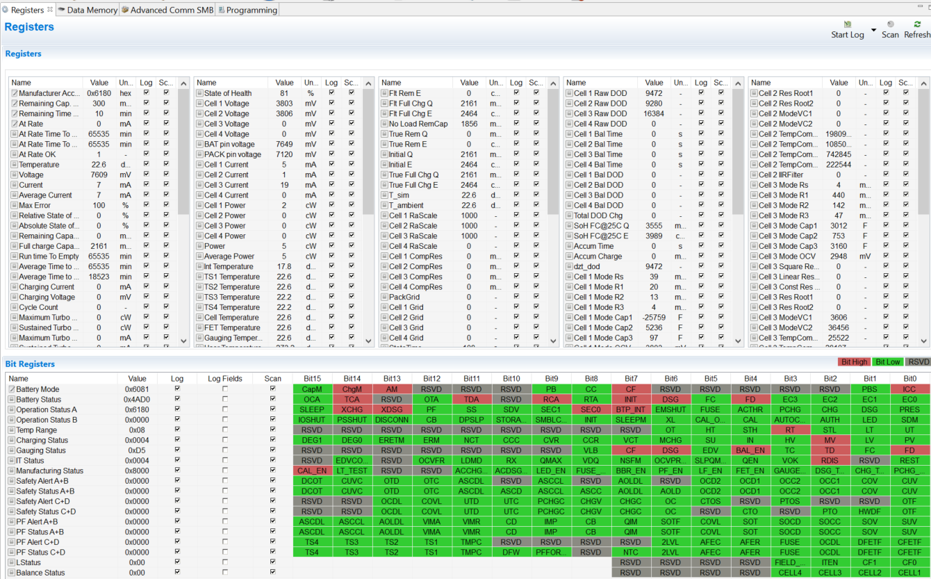 BQ41Z50EVM 寄存器屏幕
