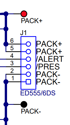 BQ41Z50EVM 評估板負(fù)載/充電器連接器 (J1)