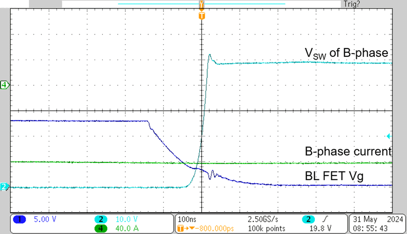 TIDA-010956 硬開關，48V、-120A 時的相電流