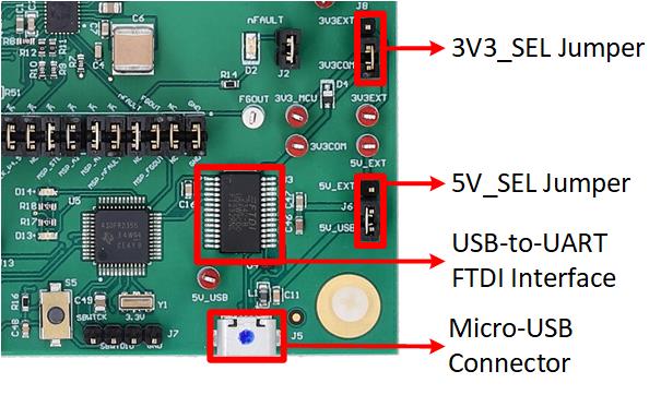 MCF8329RRYEVM Micro-USB 連接器和 USB 轉(zhuǎn) UART 接口