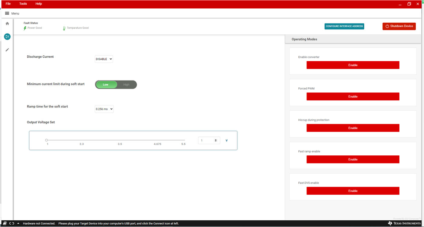 TPSM83102EVM GUI 設(shè)置屏幕
