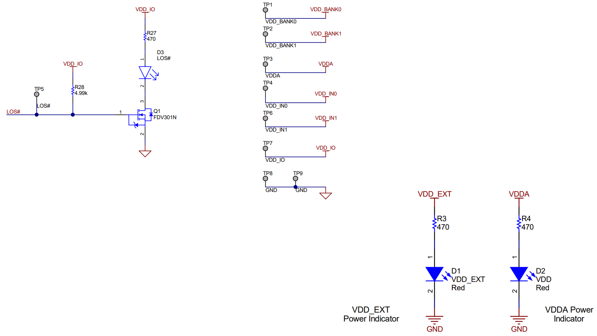 LMKDB1102EVM, LMKDB1202EVM 狀態(tài) LED 和測(cè)試點(diǎn)