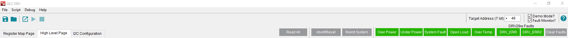 ULC1001 DRV2901 ULC1001-DRV-FL-EVM ULC1001-DRV290XEVM GUI 上方窗格