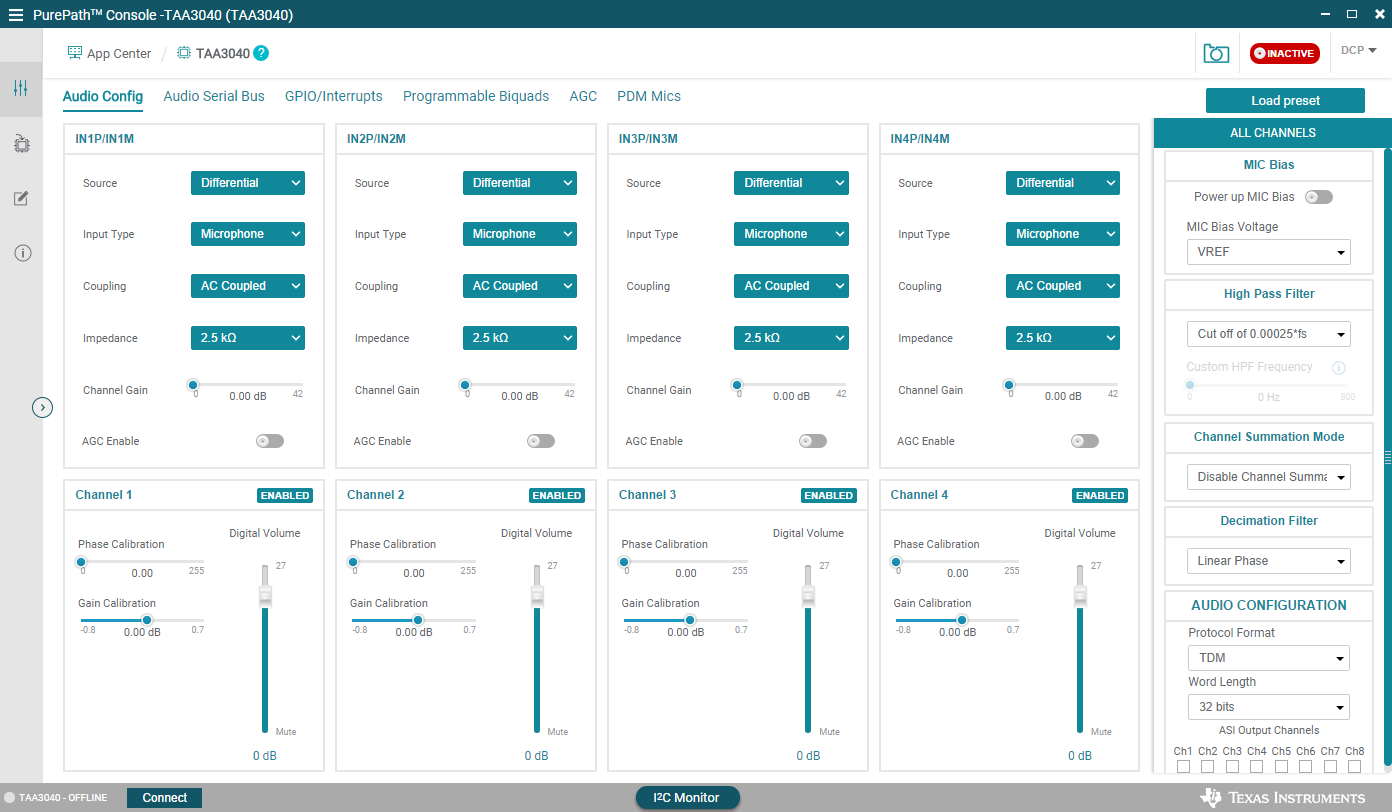 TAA3040 音頻配置選項(xiàng)卡