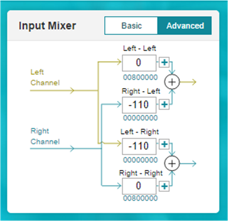  輸入混合器（“Advanced（高級）”選項卡）
