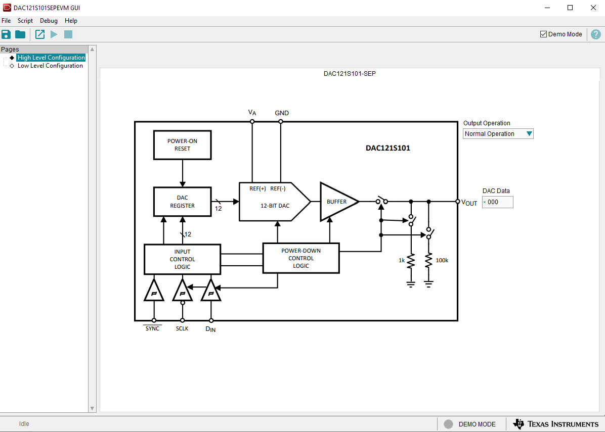DAC121S101SEPEVM High Level Configuration 頁面