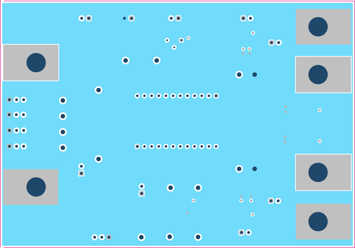 HCXX-BASE-EVM, BLANK-MOD-EVM HCXX-BASE-EVM 與 2HC08-MOD-EVM 第二層 GND (頂視圖)