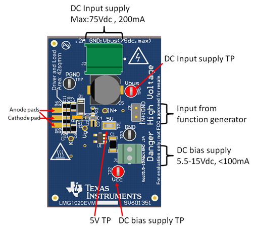 LMG1020EVM-006 建議的連接點(diǎn)和特性說明