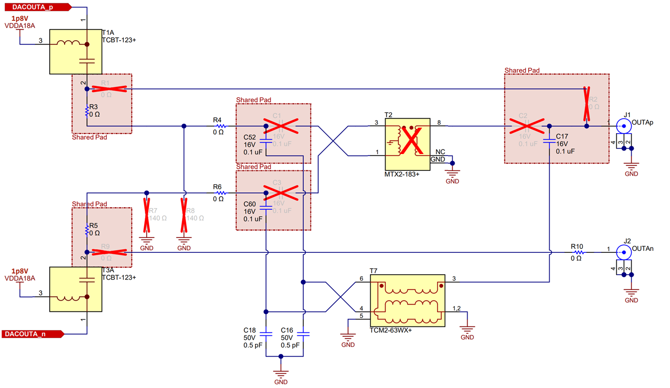 DAC39RF12EVM 模擬輸出路徑 - CHA