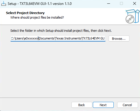 TX73L64EVM TX73L64EVM GUI 安裝（選擇項(xiàng)目文件夾）