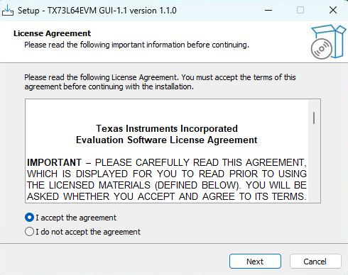 TX73L64EVM TX73L64EVM GUI 安裝（許可協(xié)議）