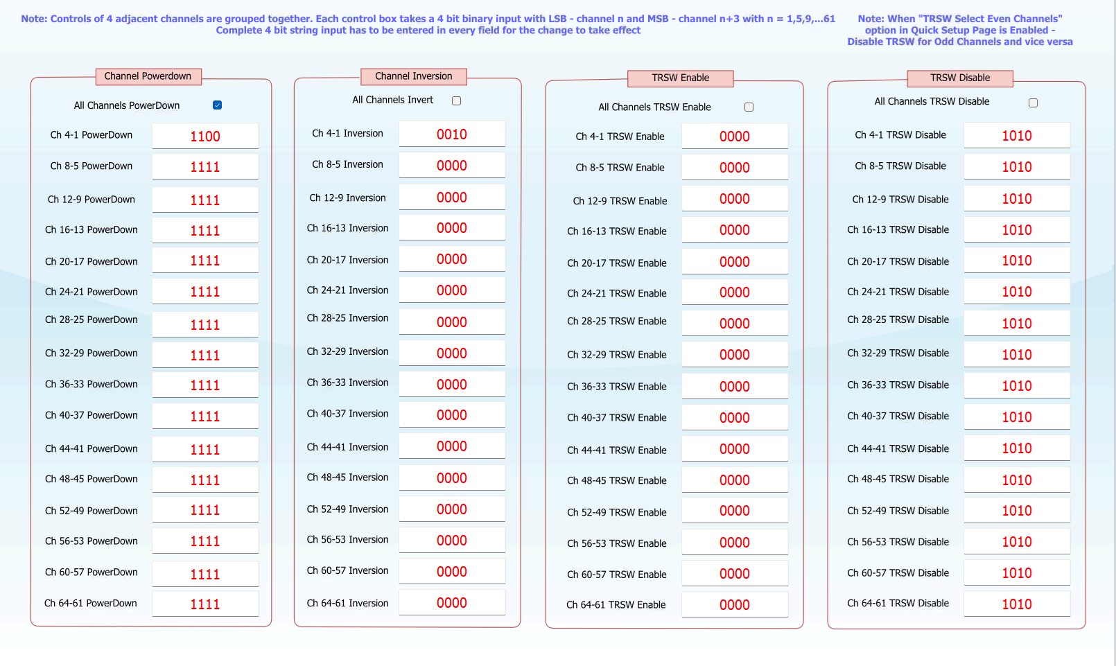 TX73L64EVM Ch_TRSW_Controls 選項(xiàng)卡