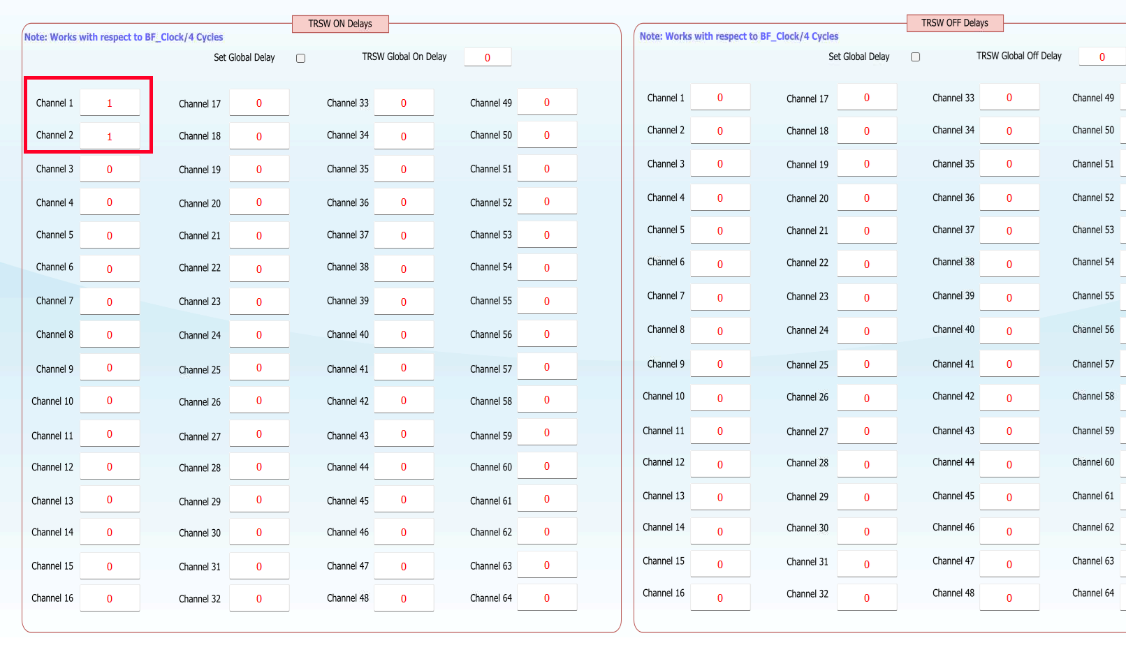 TX73L64EVM TRSW_Delay 選項(xiàng)卡