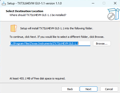 TX73L64EVM TX73L64EVM GUI 安裝（選擇目標(biāo)位置）