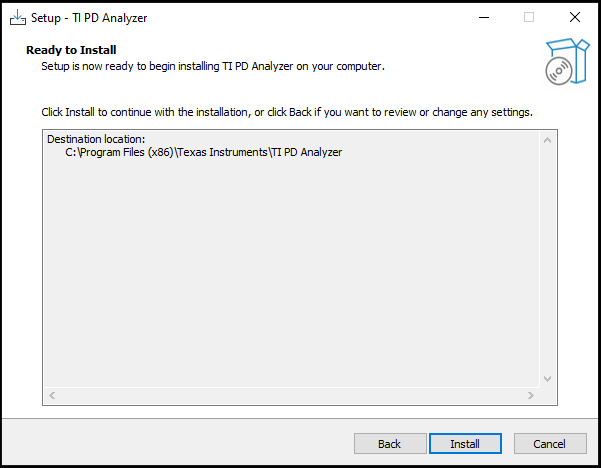 TI-PD-ANALYZER 準(zhǔn)備下載安裝程序狀態(tài)窗口