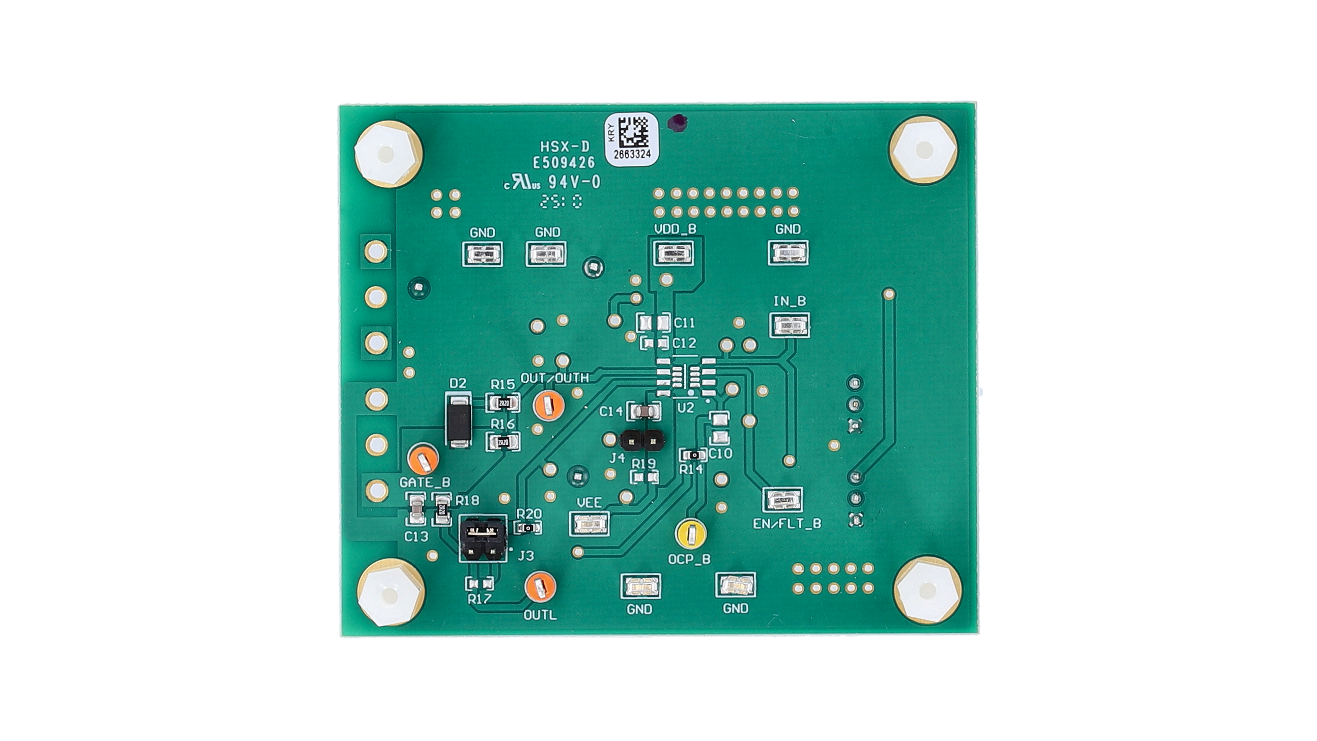 UCC57142EVM UCC57142EVM 的背面，支持 UCC57132B 和 UCC57138C IC