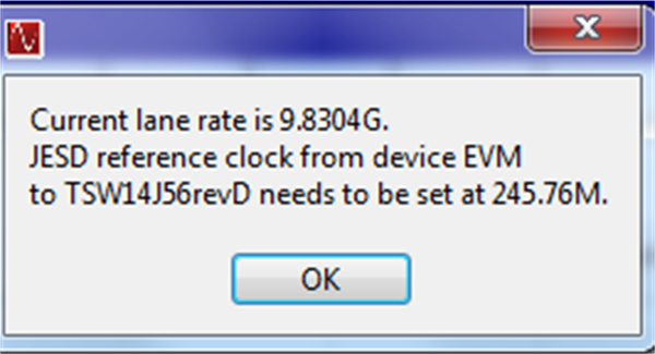 TRF-LSC-AFE7950EVM HSDC PRO 通道和參考時(shí)鐘速率彈出窗口