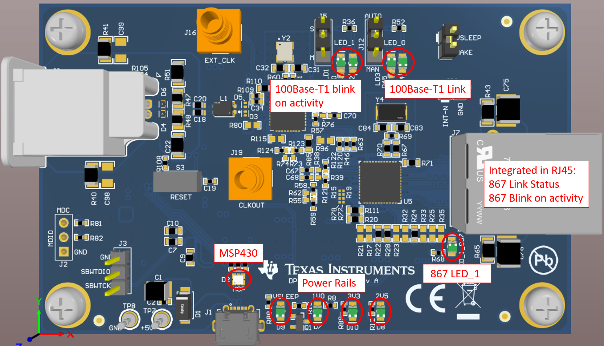 DP83TC815EVM-MC LED 指示
