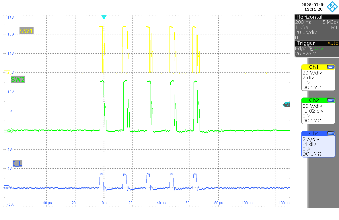 LM51770 SW1、SW2、IL（VIN = 48V，IOUT = 0A，PSM 模式）