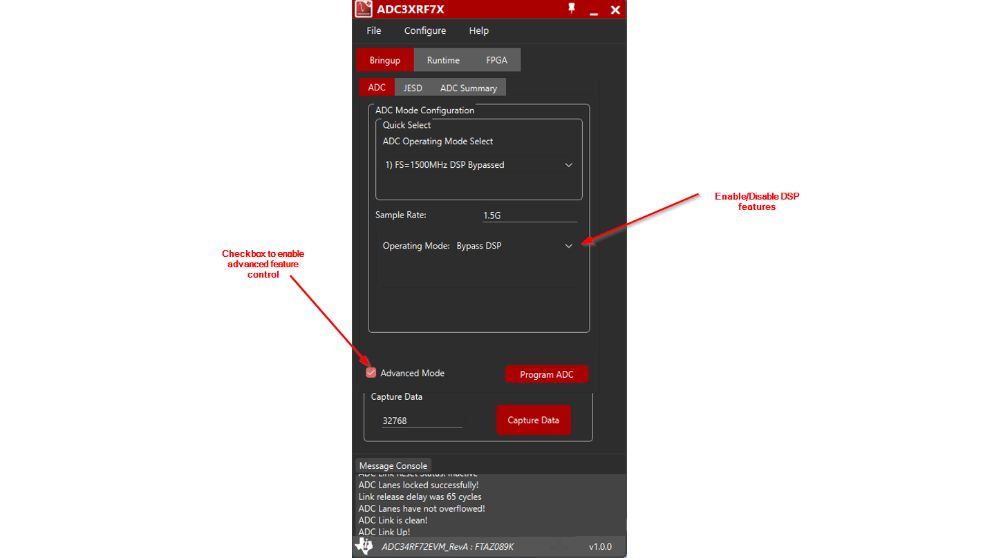 ADC34RF72 EVM GUI：?jiǎn)⒂酶呒?jí)控制模式