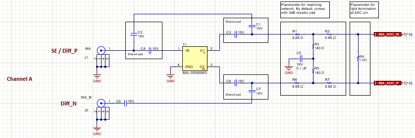 ADC34RF72 ADC3xRF72 EVM 輸入 A 模擬輸入原理圖片段
