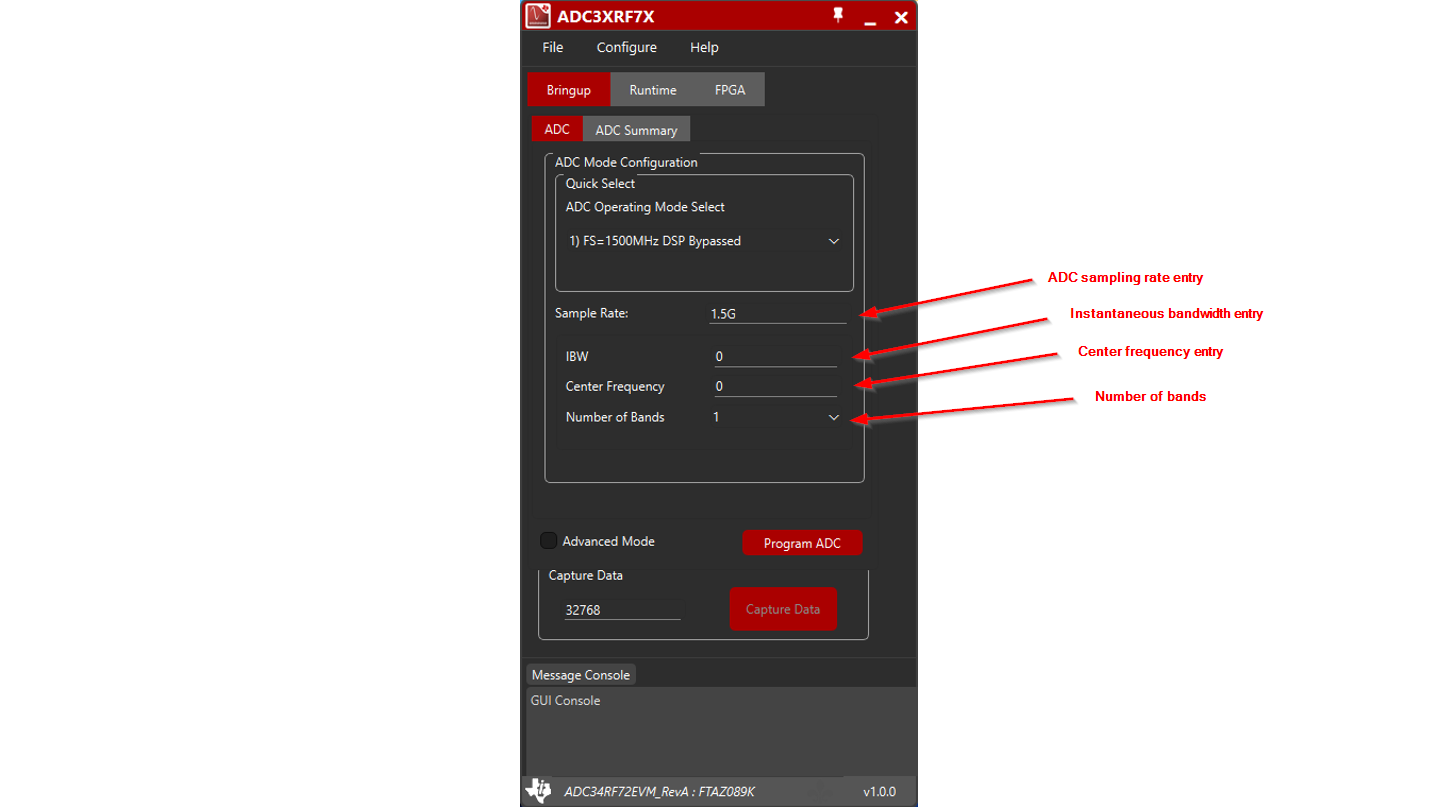 ADC34RF72 帶標(biāo)簽的 ADC GUI 系統(tǒng)模式圖片