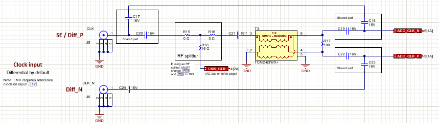 ADC34RF72 ADC3xRF72 EVM 時(shí)鐘輸入原理圖片段
