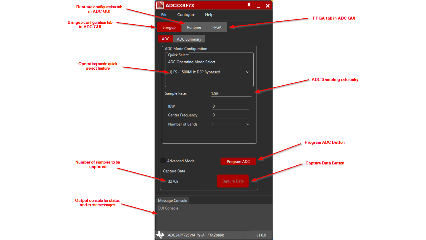 ADC34RF72 EVM GUI：啟動 ADC