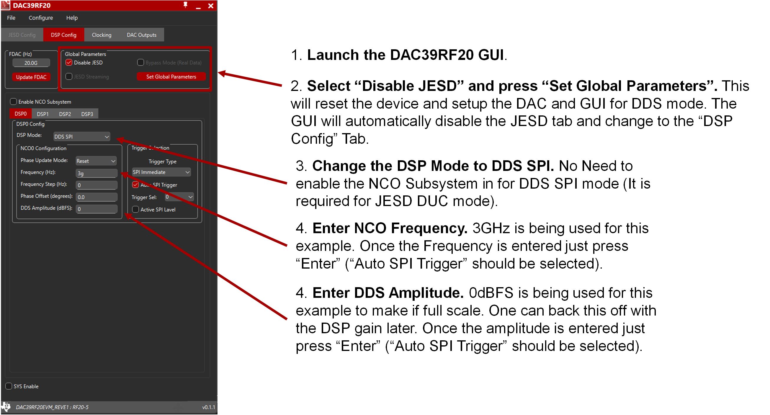 DAC39RF20EVM DDS 模式的 EVM GUI 配置 -“DSP Config”選項(xiàng)卡