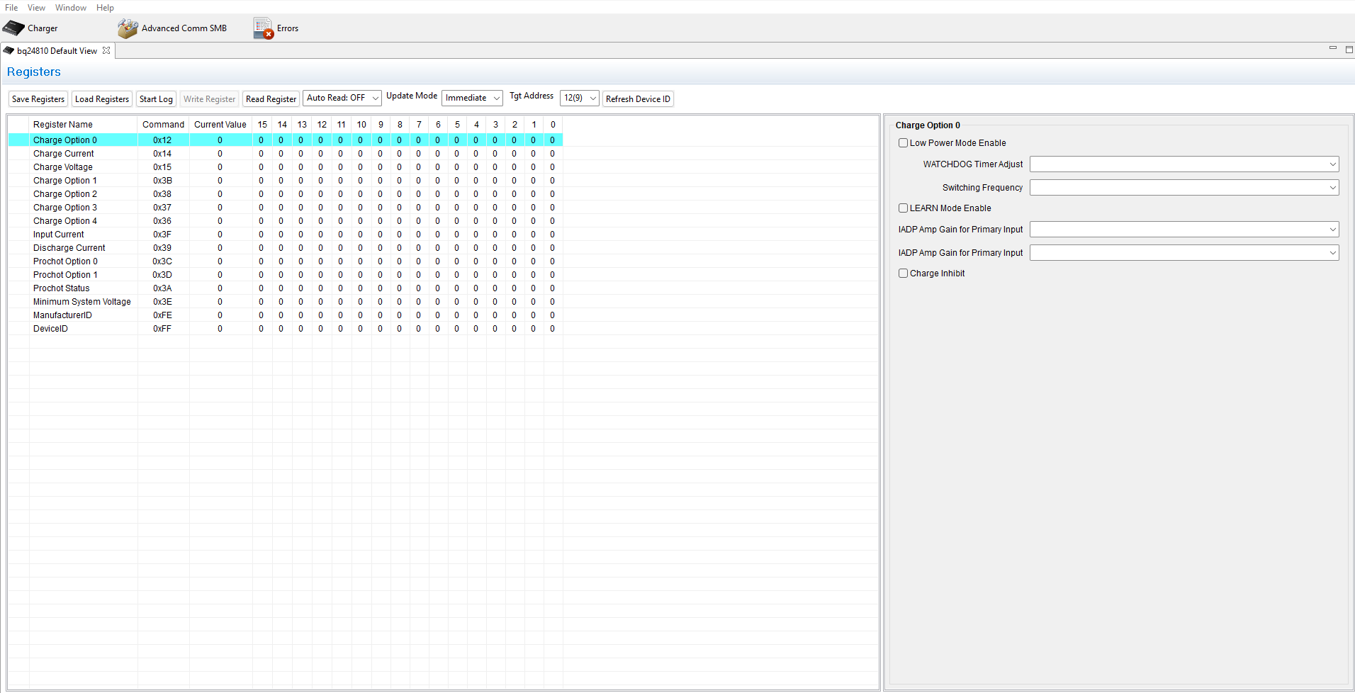 BQ24810EVM BQ24810Evaluation 軟件的主窗口