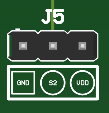 TMUX48XX-DSG-DDF-EVM 接頭 J5：J5-1 (GND)、J5-2（連接到器件 S2）、J5-3 (VDD)