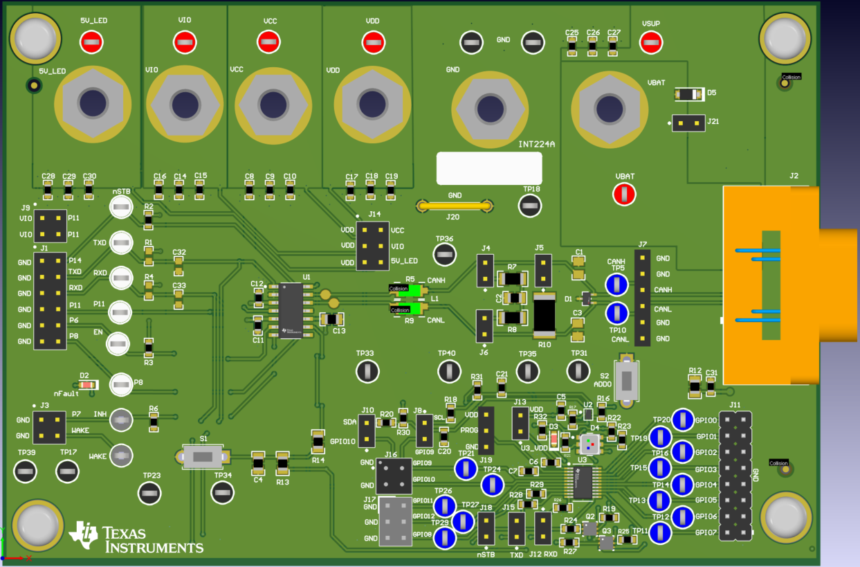 TCAN5102-Q1 EVM 布局（頂層）
